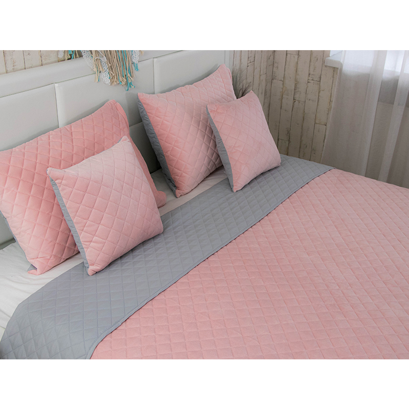 Покривало стьобане Руно Pink and Grey ромб